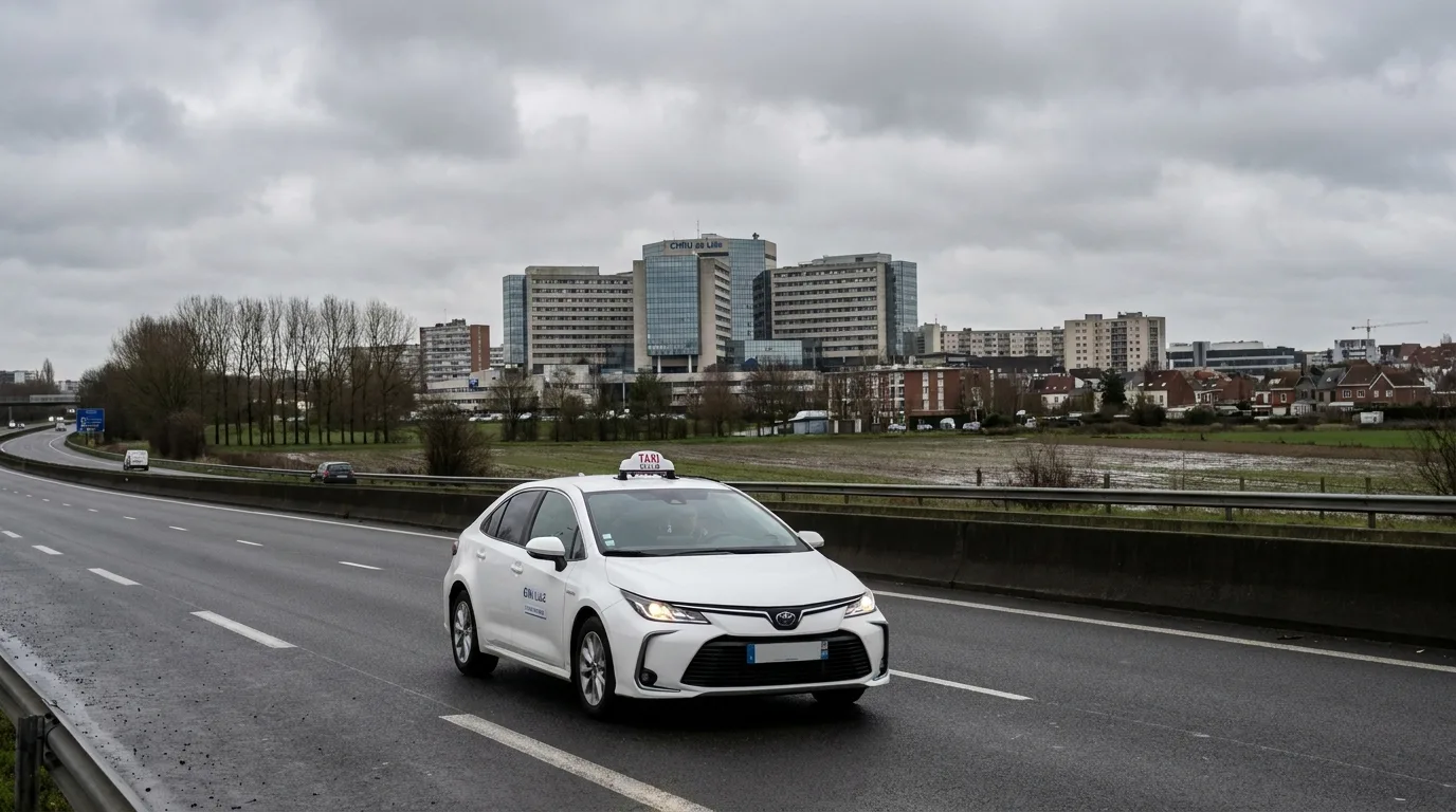 Taxi conventionné CPAM en route vers le CHU de Lille depuis le Douaisis